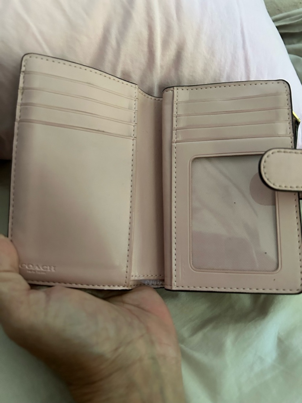 Coach Brown Signature Canvas Wallet with Pink Snap - Picture 3 of 7